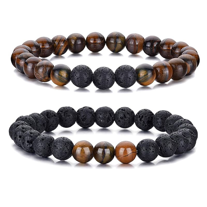 Picture of European and American Cross-Border New 8mm Natural Stone Tiger Eye Peacock Turquoise Elastic Beaded Bracelet for Men and Women Friendship Gifts