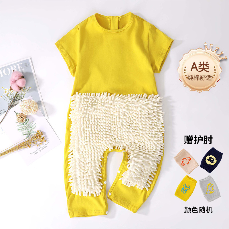 Picture of Summer thin short-sleeved conjoined baby mop man climbing suit baby jumpsuit climbing suit cleaning floor anti-dirty even