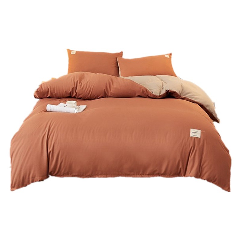 Autumn and winter new cotton four-piece set Japanese simple solid color bed hat thickened sanding cotton three-piece set wholesale