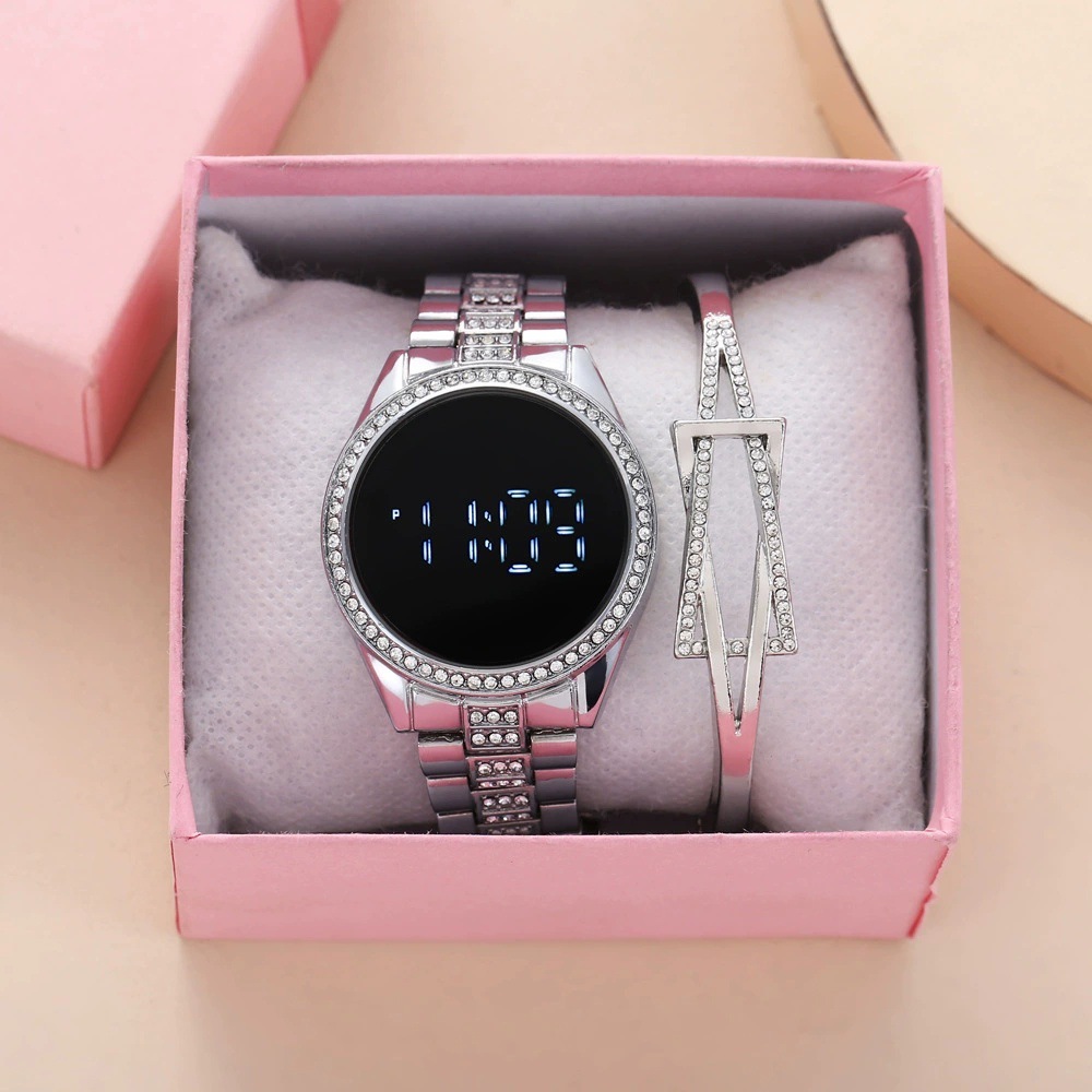 2025 Steel Band Digital Watch Casual Stylish Simple Digital Couple Watch + Bracelet Set Export Hot Selling Men's Watch