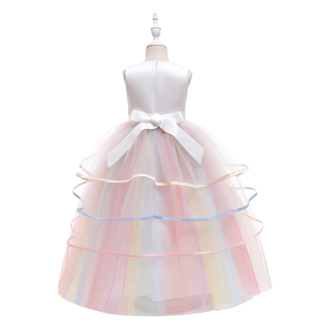 Kids dress 2024 children's dress princess dress unicorn puffy yarn rainbow dress children's gown