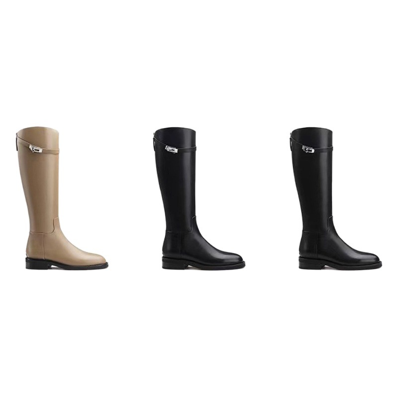 Grape Mom Thick Bottom Boots Women's 2023 Autumn and Winter New But Knee Boots Drilled Buckle Small Thin Knight Boots