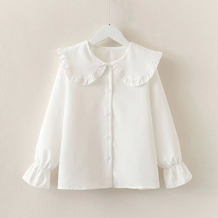 Picture of Girls' Spring and Autumn Shirt New Korean Style Foreign Style Long Sleeve White Shirt Children's Lace Doll Collar Base Top Trendy