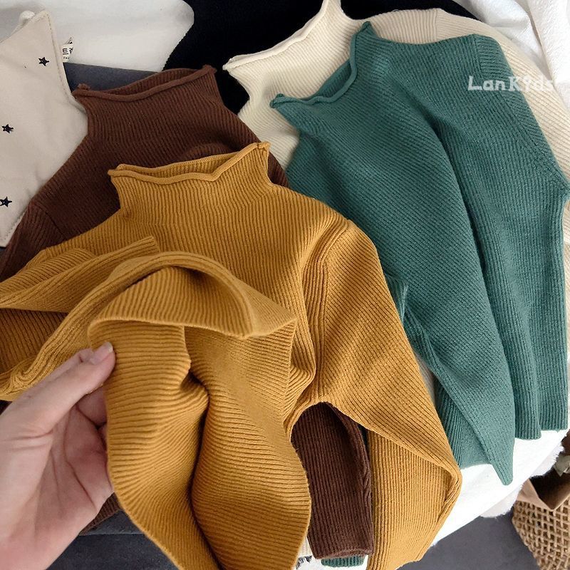 Picture of in stock Soft Waxy Self-made Children's Knitwear Base Long-sleeved Sweater for Boys and Girls Half-high Neck Autumn and Winter Korean Style Middle and Big Children