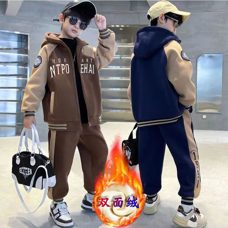Boys' Winter Wear suit 2024 New Zhongda Children's Boys Winter fleece-lined Thickened Cool Autumn and Winter Sports Fashion