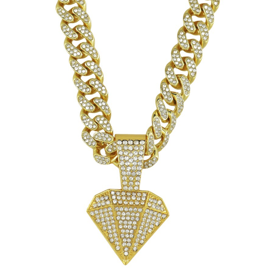 Picture of European and American Ins Douyin Trendy Hip-Hop Alloy Necklace Set with Diamonds Exaggerated Pendant Diamond Pyramid Trendy Accessories Cross-Border