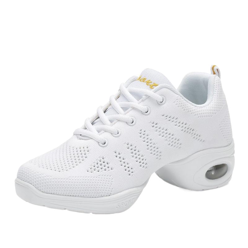 Summer White Dance Shoes Soft Sole Square Dance Shoes Mesh Breathable Fitness Shoes Adult Jazz Dance Shoes Middle Heeled