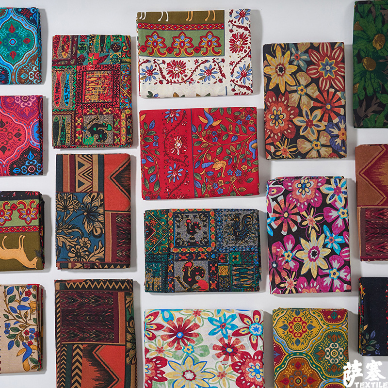 Picture of Cotton and Linen Digital Printing Fabric Floral Fabric Pastoral Style Fabric Floral Skirt dress Cloth