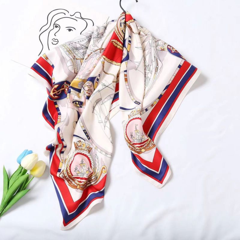 Picture of Autumn and winter all-match shawl animal printed black and white simple large square 90*90CM imitation silk twill silk scarf for women