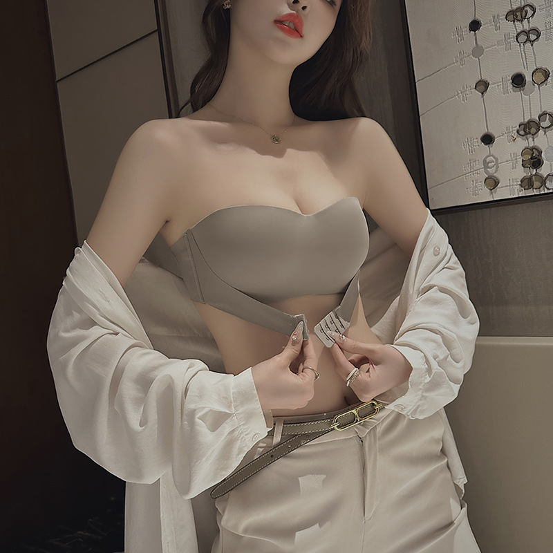 Genuine Strapless Underwear Women's Push-Up Non-Slip Small Chest Shown Anti-Walking Wrap Tube-Up Wedding Dress Invisible Beautiful Back Bra