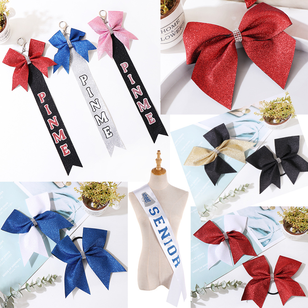 Popular Hot European and American Cheerleading Bow Hair Band with Pin Belt Shoulder Strap suit Solid Color Contrast Diy