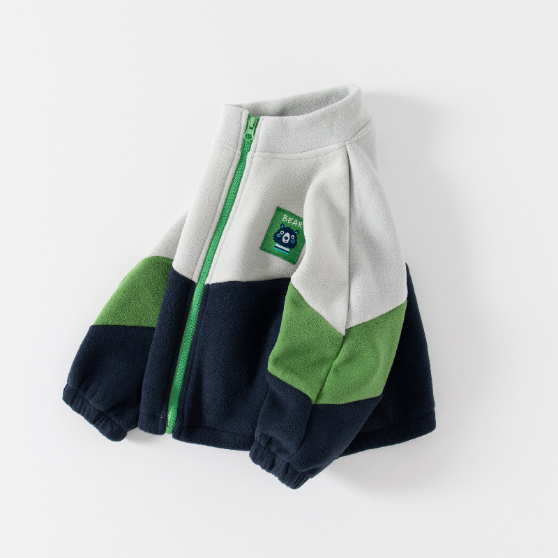 Picture of Children's Polar Fleece Tops 2024 New Autumn and Winter Children's Clothing Tops Wholesale Boys Thickened Color Block Zipper Tops Trendy