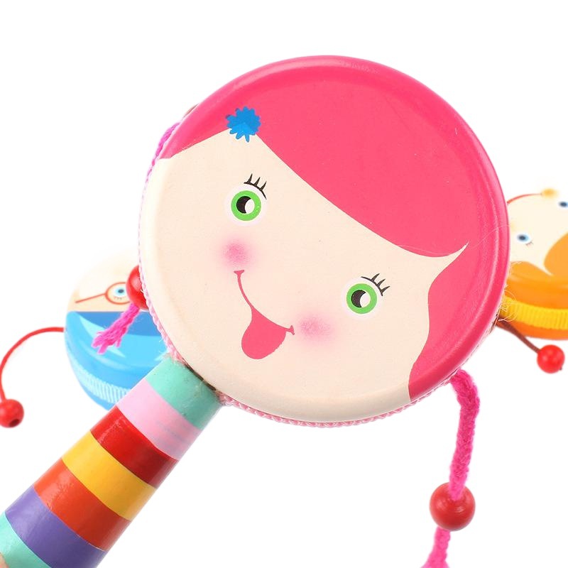 Wholesale Cartoon Sheepskin Wooden Rattle Traditional Double Sided Baby Baby Toy Early Education Wooden Teaching Aids