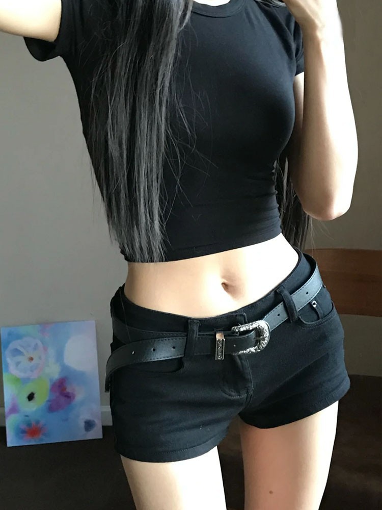 Black Low-waisted Denim Super Shorts Women's Summer Hip Y2K Light Subculture Hot Pants American Style Hot Girl Stretch Pants