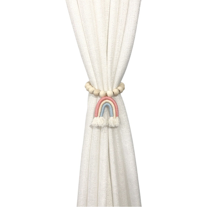 2025 New Fashion Cartoon Rainbow Tassel Wooden Beads Curtain Magnetic Buckle Cross-border Home Curtain Magnet Strap Strap Strap