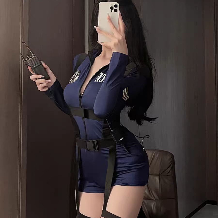 Minai sexy lingerie sexy COS security uniform walkie-talkie royal sister temptation tight sheath jumpsuit suit