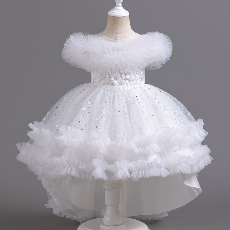 Children's Dress European and American Flower Girl's Wedding Dress Tail Dress Girl's Show Host Dress Puffy Princess Dress