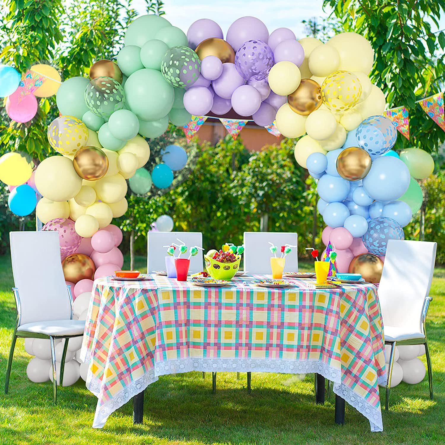 Picture of Macaron rainbow combination chain suit party birthday background wedding room decoration balloon