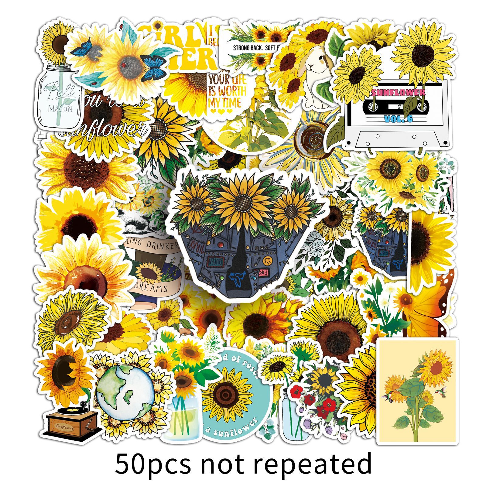Picture of 50 colorful sunflower sticker waterproof creative colorful sunflower trolley case hot helmet graffiti stickers