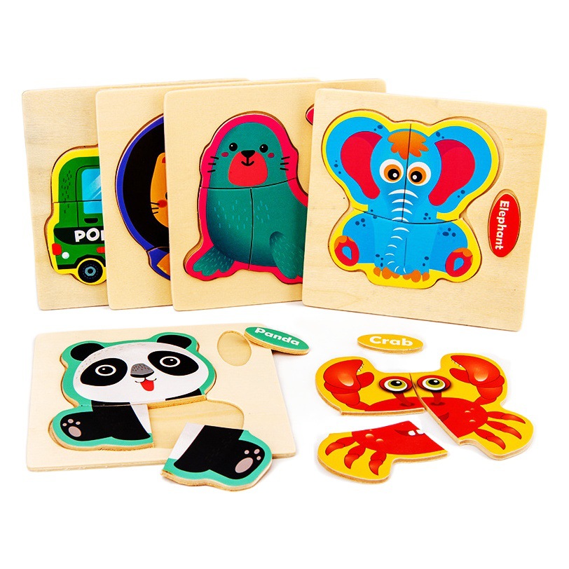 Small cartoon animal traffic three-dimensional puzzle 0.03 children's early education puzzle wooden puzzle toys wholesale