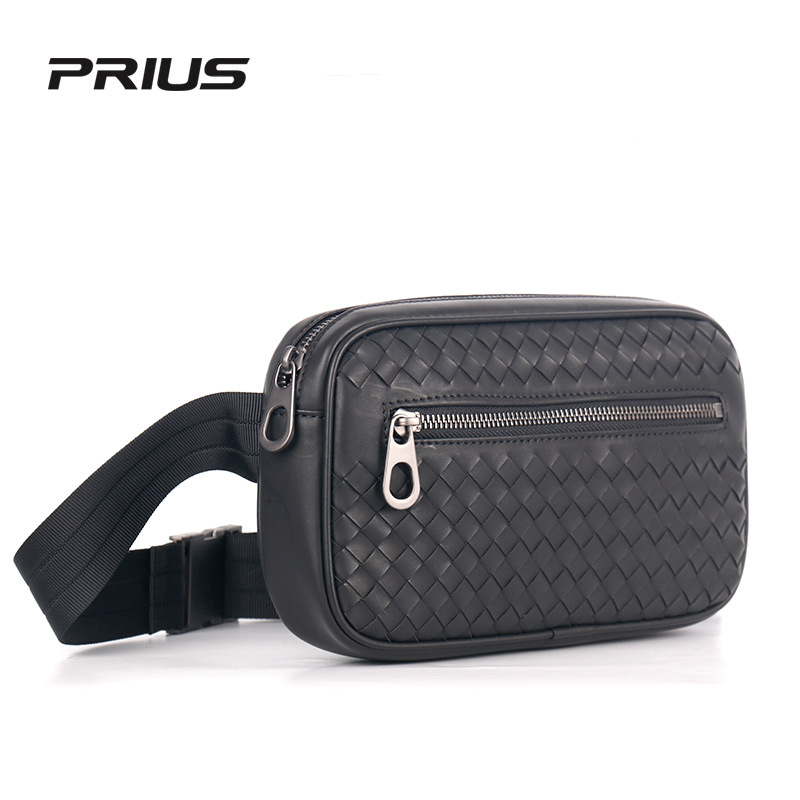2025 Autumn/Winter New Men's Waist Bag Oil Wax Leather Woven Men's Bag Fashionable Small Crossbody Bag Can Be Worn as a Backpack White Label