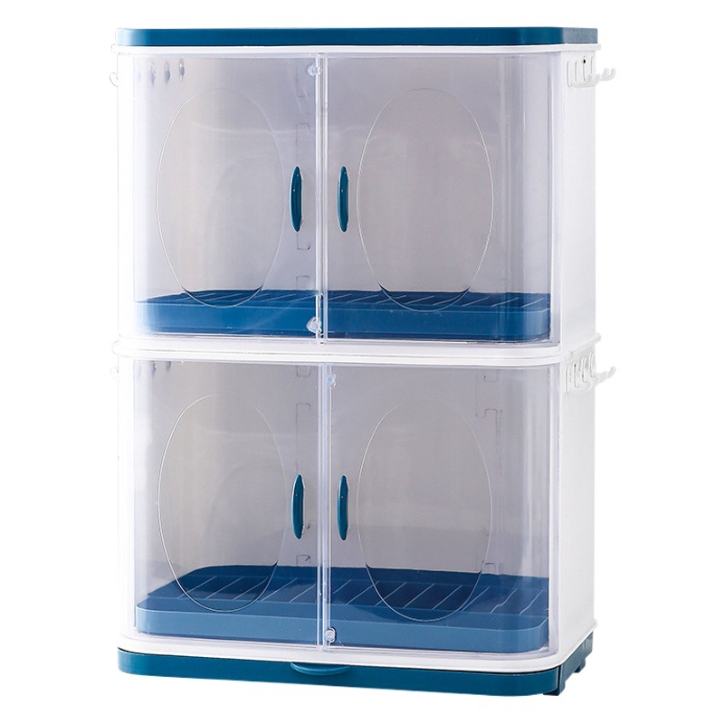 Household Kitchen Bowl and Chopsticks Storage Rack Large Double-Layer Dish Rack Tableware Storage Box with Lid Plastic Cupboard