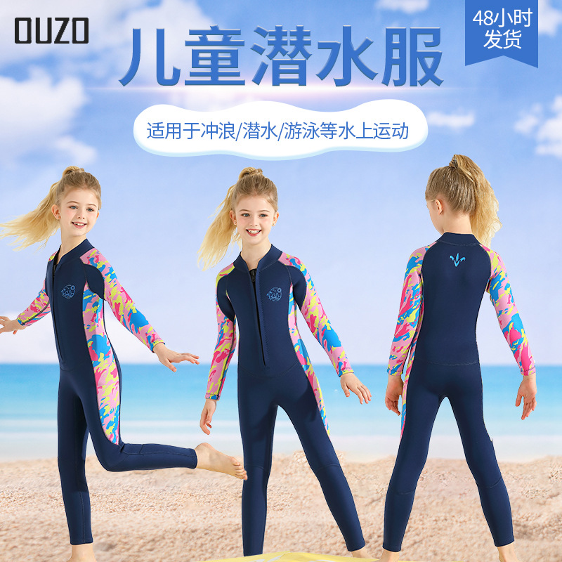 Picture of in stock 2.5mm children's diving suit girls one-piece swimsuit warm long sleeve sunscreen surfing snorkeling jellyfish suit