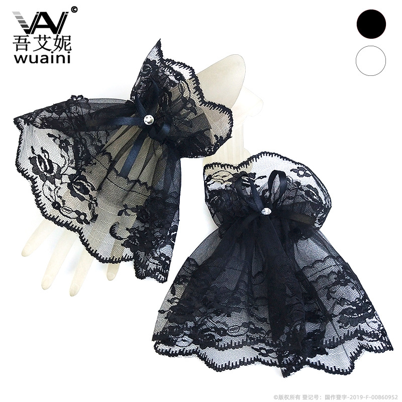 Halloween Black Gloves Short Lace Lace Bow Diamond Lolita Anime Costume Mori Mesh Hand Sleeve