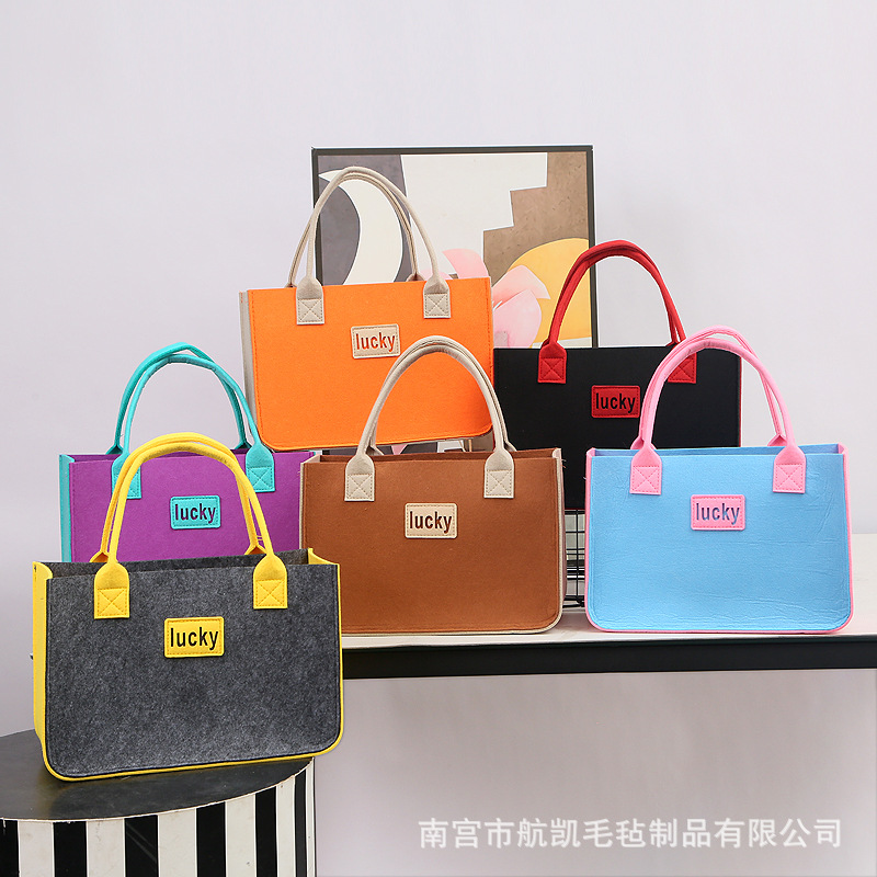New double color matching thickened felt bag handbag large capacity cartoon fashion all-match gift bag hand carrying tote bag