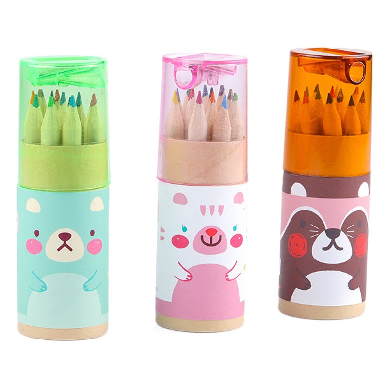 Children's Log Cartoon Mini Bear Bucket Color Pencil Painting Brush Logo Gift Wholesale