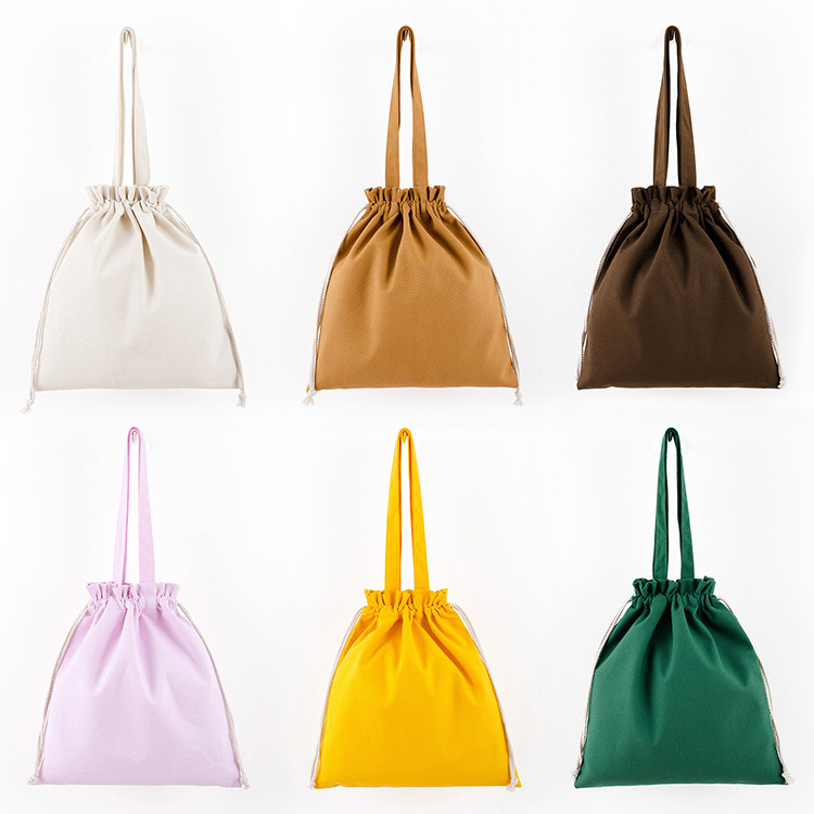 Wholesale Spot Blank Color Portable Drawstring Canvas Bag Customized Cotton Shopping Drawstring Canvas Bag Handbag