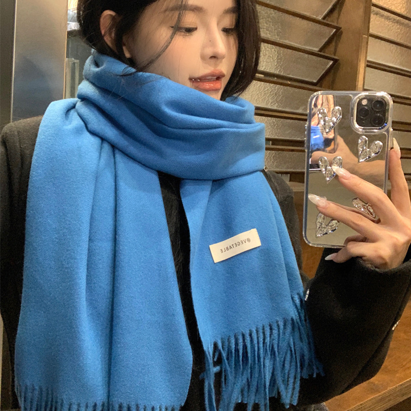 Picture of Blue Imitation Cashmere Scarf for Women 2025 New Winter K-Style Thickeneded Light Blue Scarf Versatile Dual-Use Shawl