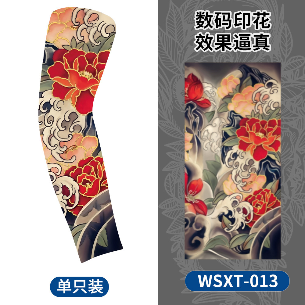 Picture of Summer Riding Sunscreen Tattoo Sleeve Simulation Tattoo Quick-drying Arm Protector Outdoor Sports Sunshade Breathable High Elastic Ice Sleeve