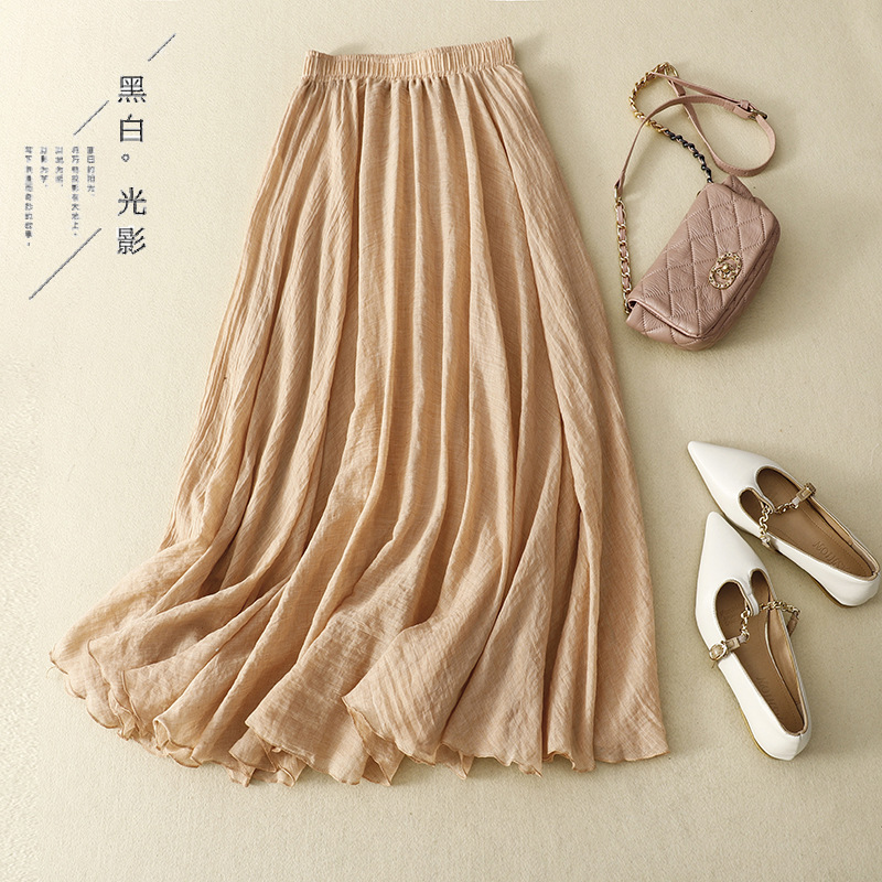Picture of Japanese and Korean Stock Fine Cotton Ruffled Double-Layer Skirt with Loose Waist A- Line Skirt Large Swing Skirt for Women