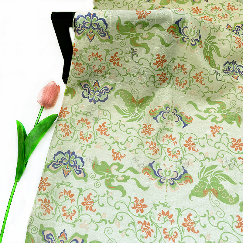 Cui vine butterfly rhyme Tencel jacquard fabric new Chinese style cheongsam Hanfu dress fabric handmade DIY fabric