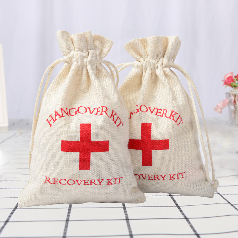 High-Mouth Overlock Cotton Drawstring Pocket Cross First Aid Kit Cotton and Linen Gift Bag Cotton Storage Drawstring Pocket