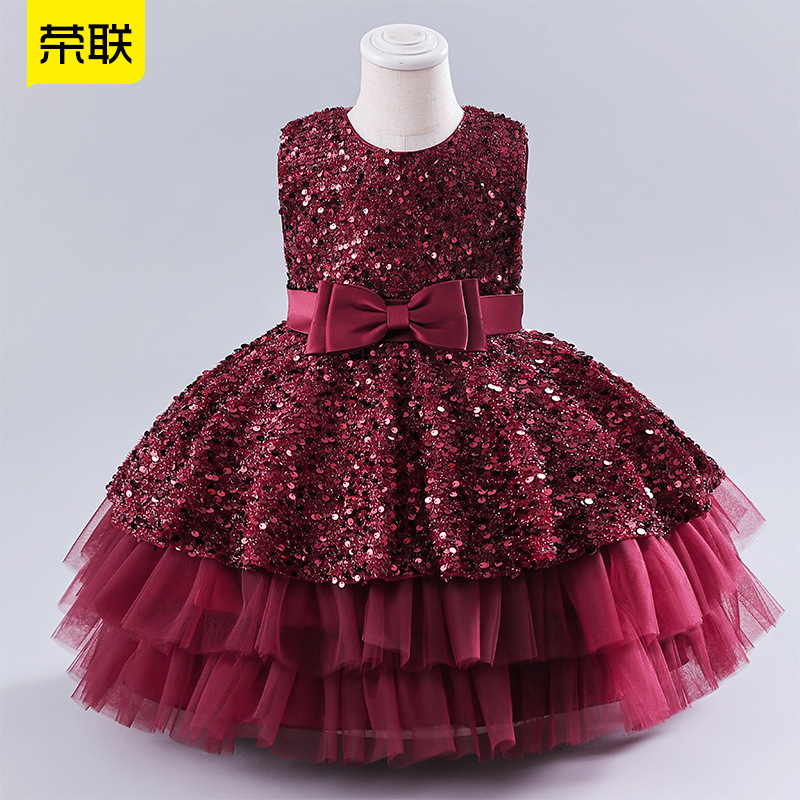 Picture of One-Year-Old Dress European and American New Kidsren's Clothing Sequined Kidsren's Dress Princess Dress Little Girl Fashionable Birthday Flower Girl Dress