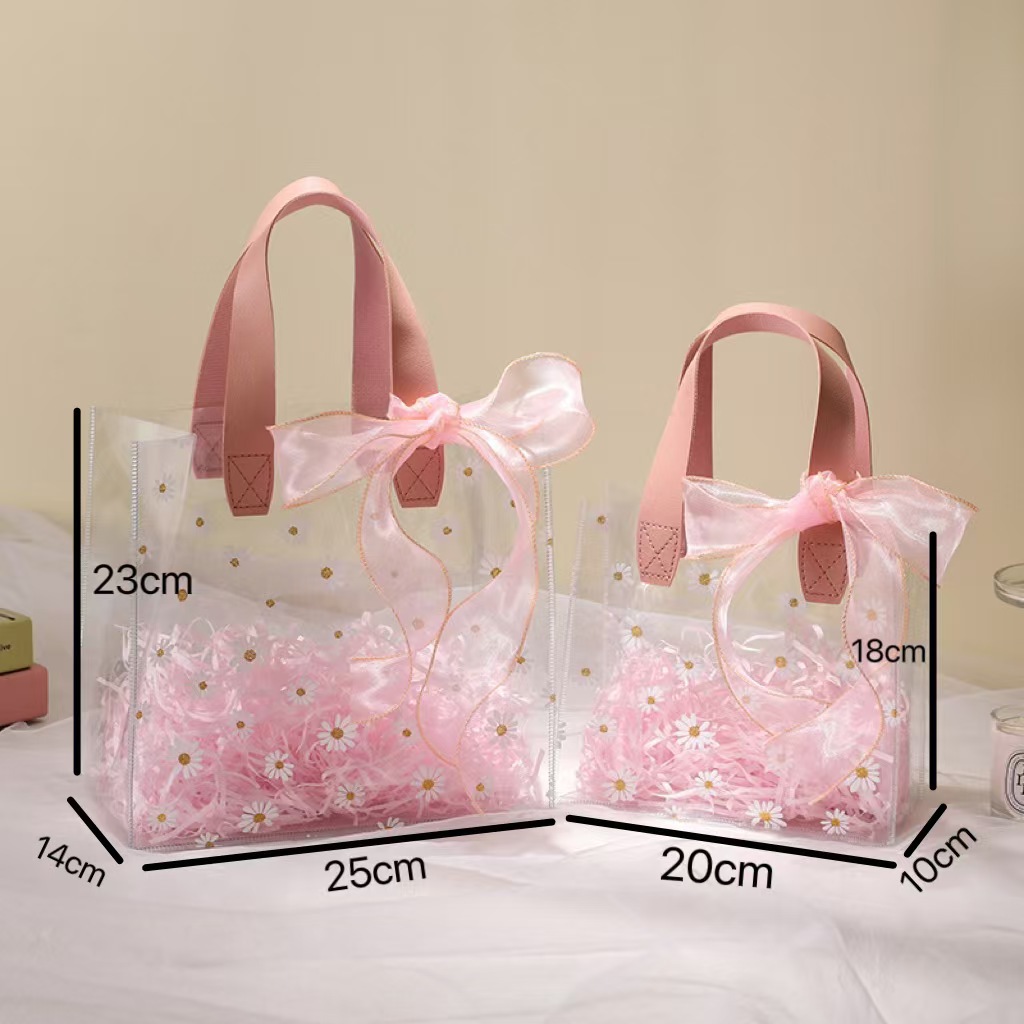 Waterproof Transparent Gift Box Handbag Pvc Plastic Bag Festive Souvenir Birthday Gift Packaging Bag Gift Bag