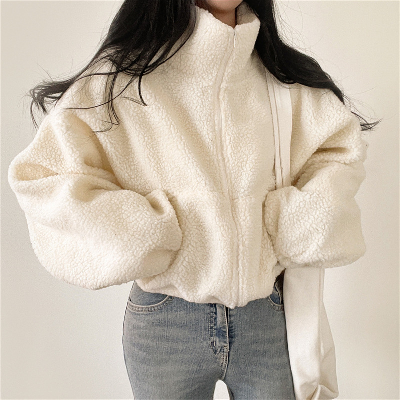 Picture of Lamb wool sweater women's 2025 autumn and winter fleece-lined thickened loose cardigan zipper collar coat coat tide
