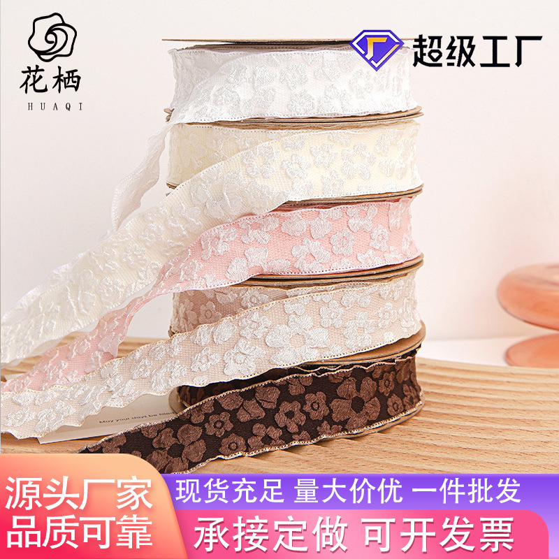 Flower packaging Ribbon gift packaging bandage thickened lace fresh creative pleated embossed flower ribbon wholesale