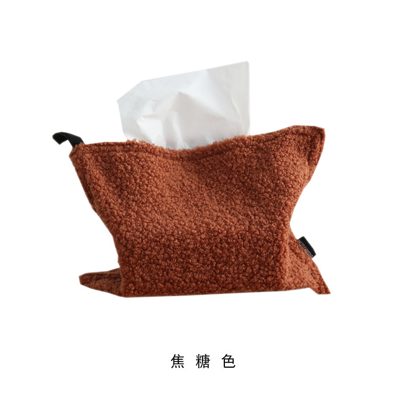 Picture of Beautiful Element Loop Velvet Household Living Room Tissue Bag Nordic Teddy Velvet Desktop Tissue Cover Tissue Box Tissue Box