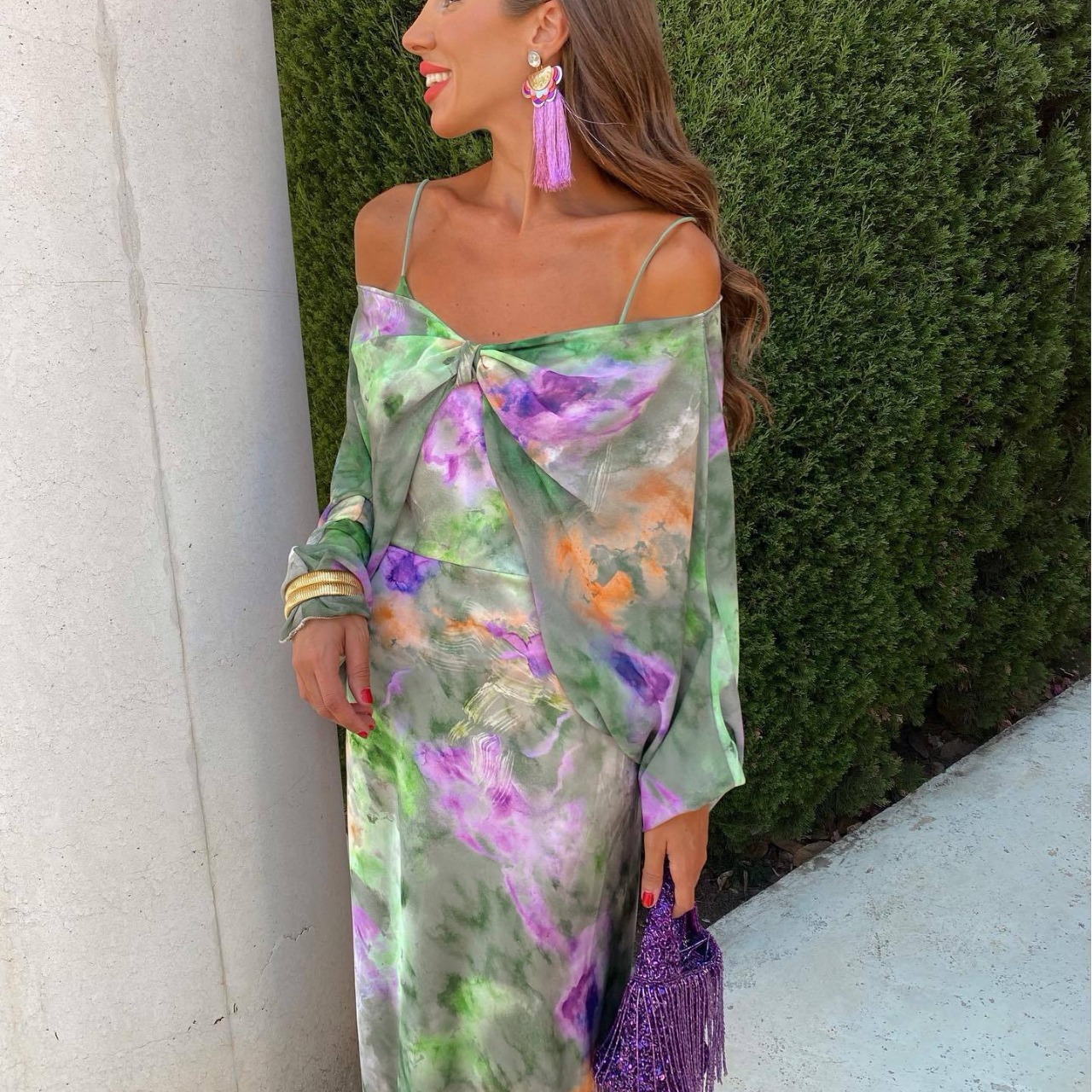 Elegant Style Floral Polyester Women's Sling dress Seaside High-end Vacation suit Autumn Long Women's Long Sleeve