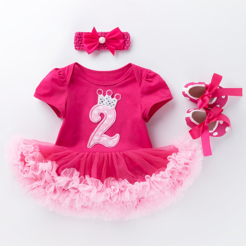 Picture of Cross-Border 2025 New Summer Clothes for Baby Girls Holiday Cartoon Short-Sleeved Rose Red Harem Skirt Three-Piece Suit Birthday Children's Skirt