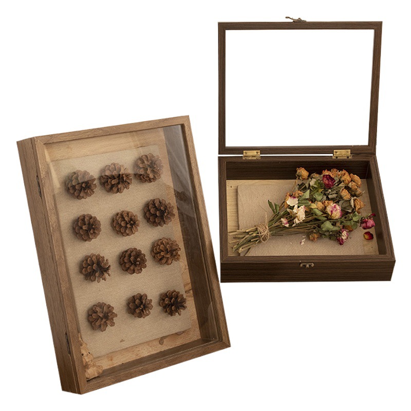 Three-dimensional dried flower diy handmade collection frame hollow transparent dustproof jewelry felt board brooch wall-mounted display photo frame
