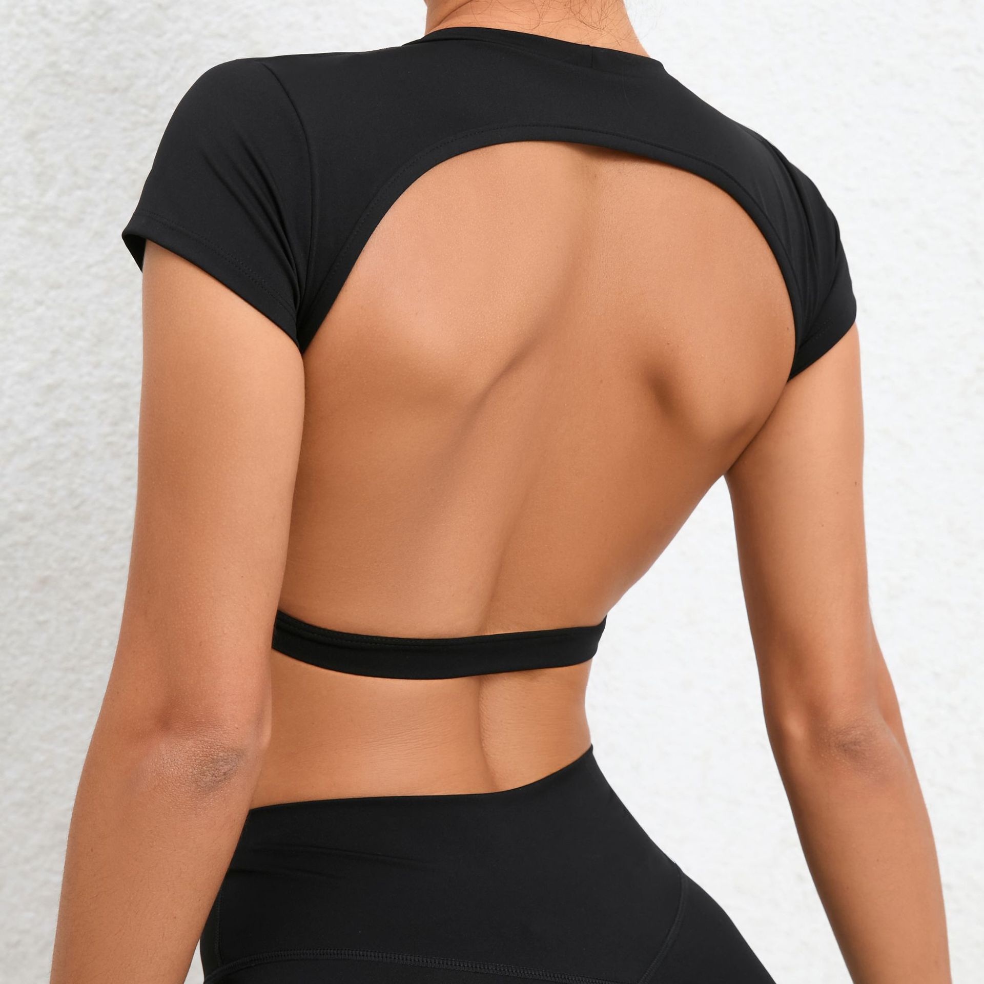 Picture of European and American new nude yoga big backless quick-drying tight sports top outdoor running with chest pad fitness T-shirt