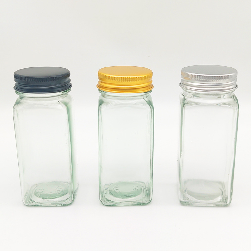 Picture of Wholesale Acacia Wood Cap Seasoning Bottle 120ml Square Lead-Free Glass Seasoning Jar Kitchen Spice Bottle 4oz Seasoning Bottle