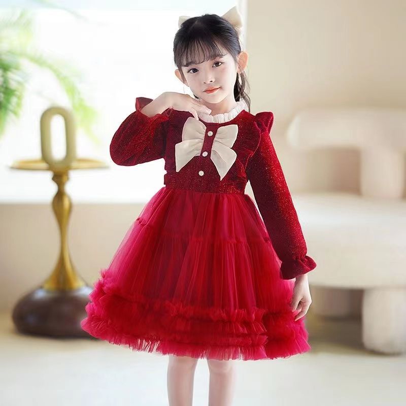 Fashionable and Stylish Long-Sleeved Dress 2024 Autumn and Winter Girls' High-End Heavy-Duty Princess Dress Girl's Birthday Dress