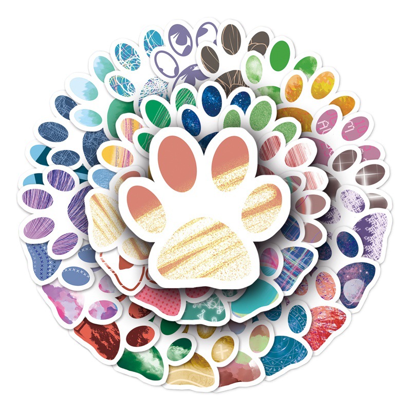 50 dog footprints animal hand-painted graffiti stickers children's cute DIY milk tea cup mobile phone shell waterproof stickers
