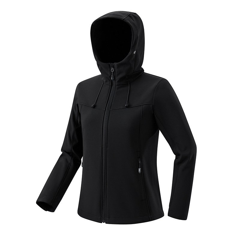 Picture of Outdoor Soft Shell Jacket Windproof and Waterproof Warm Jacket Pure Color Cardigan Hooded Mountaineering Fishing Clothing Can Be Purchased with Logo Printed