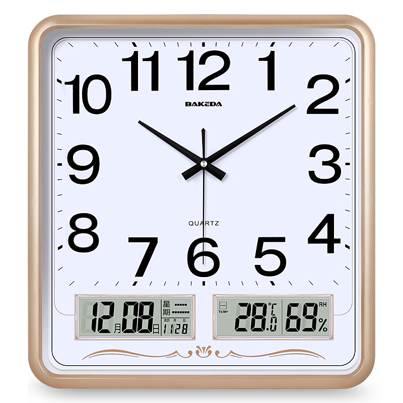 Household Square Wall Clock Living Room Clock Modern Silent Wall Hanging Simple Fashion Electronic Calendar Clock Quartz Clock